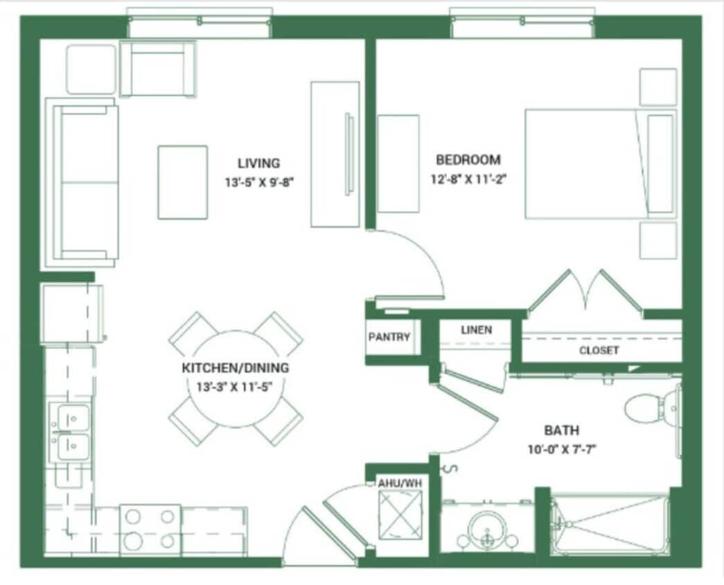 Floor Plan - 1 Bed 1 Bath 50%