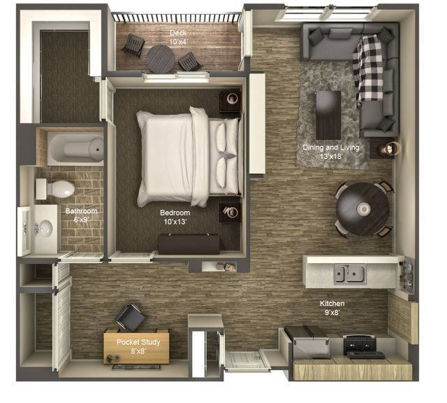 1 Bedroom + Study - 1 Bedroom + Study