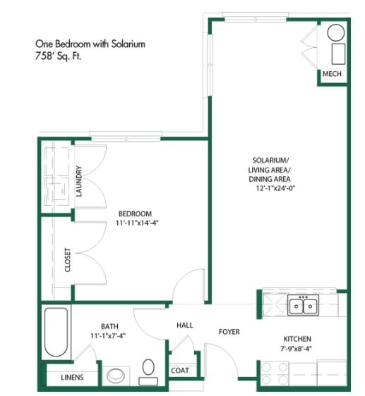 Floor Plan - 1 bed w/patio