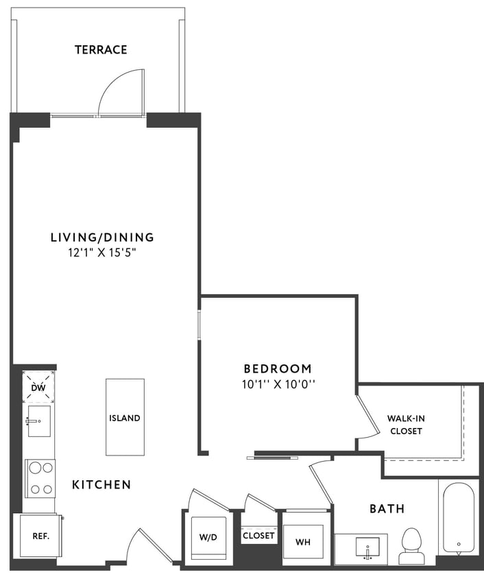 Floor Plan - 1 Bed 1 Bath A11D