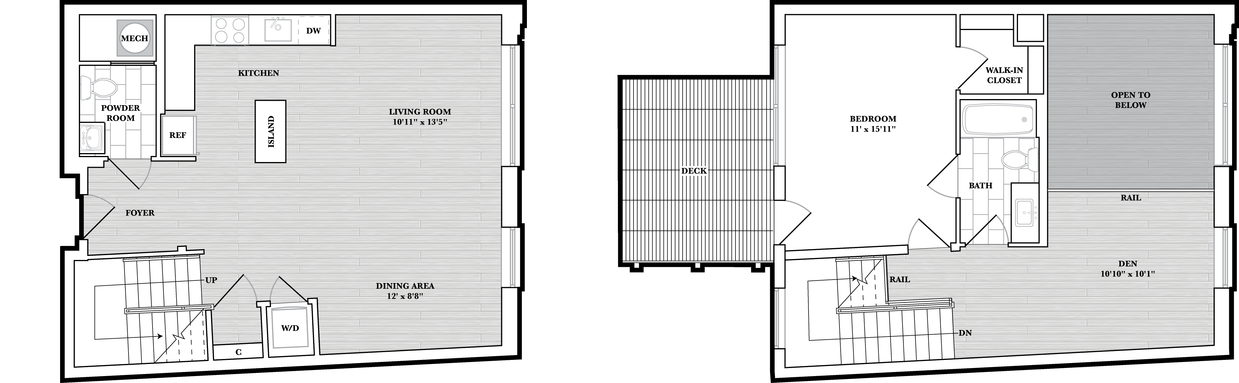 Floor Plan - 1 Bed/1.5 Bath Den Loft