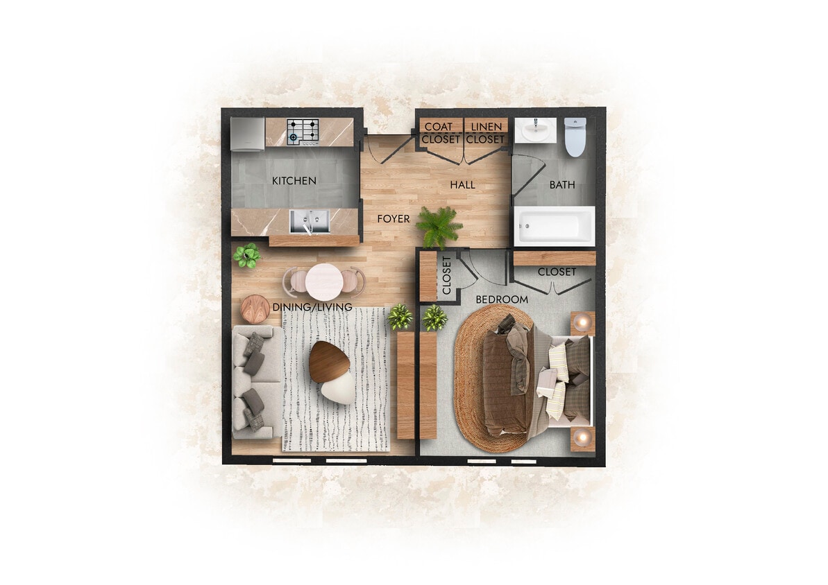 Floor Plan - 1 Bedroom 1 Bath 55+ Senior Apartment