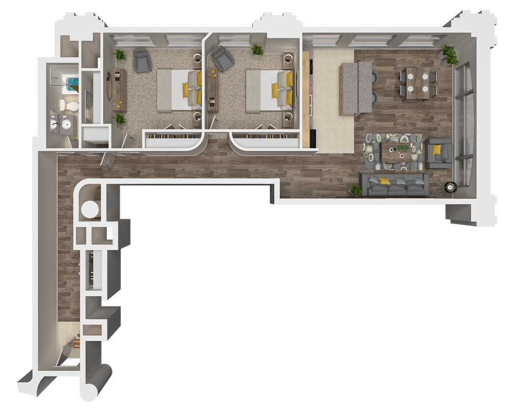 Explore this elegant floor plan that combines modern style with practical living spaces. - 2 Bedroom 1 Bath