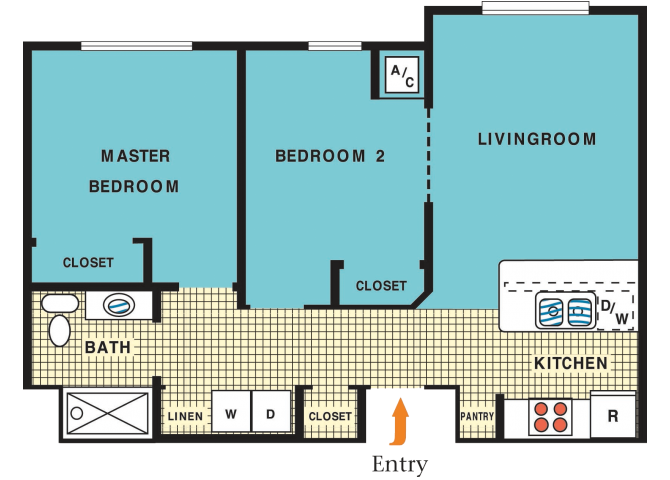 Floor Plan - Two Bedroom One Bathroom B1 MKT