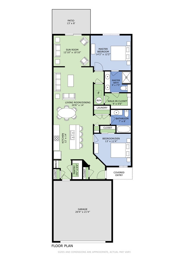 Floor Plan - Deluxe 2-Bedroom/2-Bathroom w/Garage