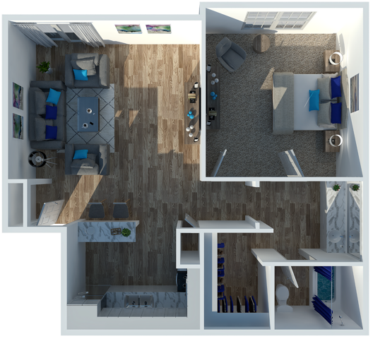 One Bedroom One Bathroom Premium Upgraded Floorplan - One Bedroom One Bath Premium