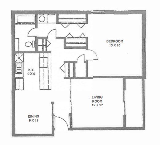 Floor Plan - 1 Bedroom, 1 Bathroom