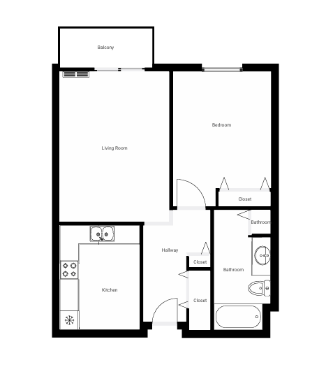 Floor Plan - 1 Bed/ 1 Bath