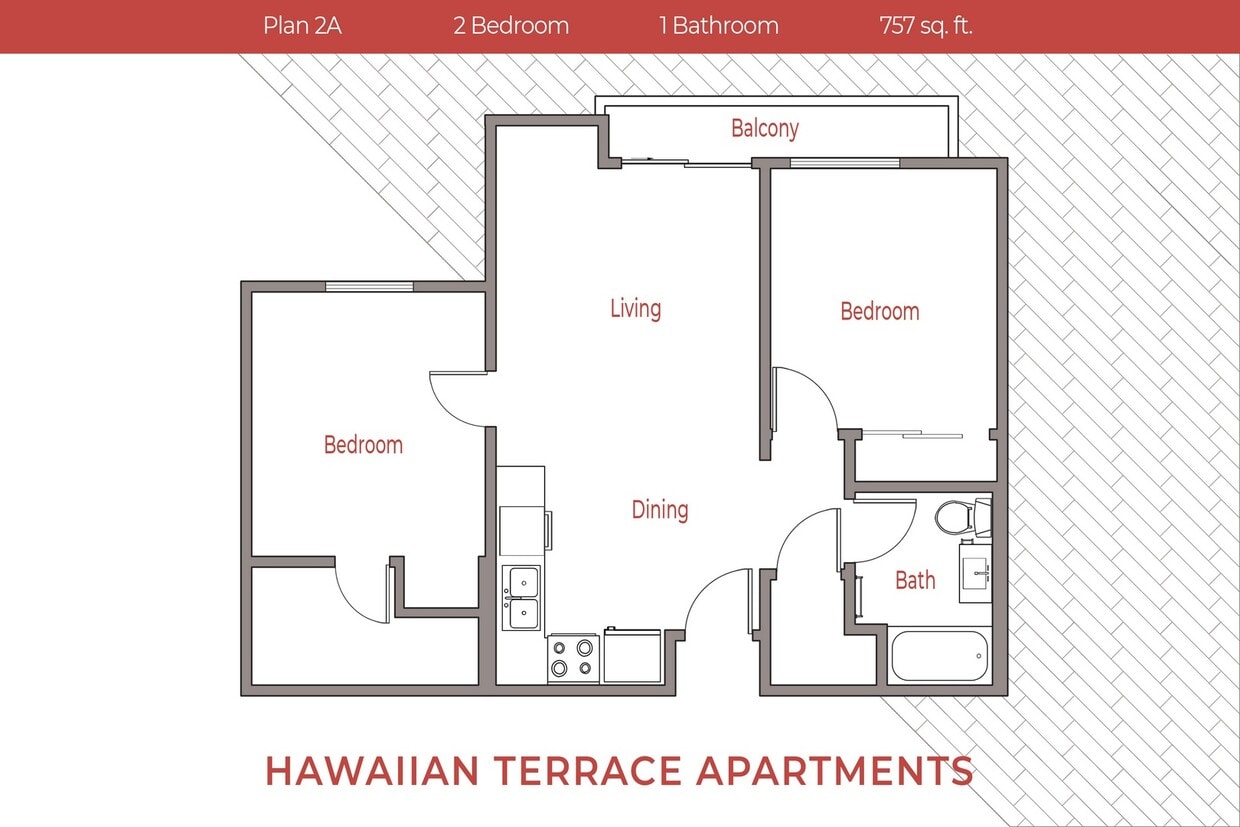 Floor Plan - 2 Bedroom, 1 Bath