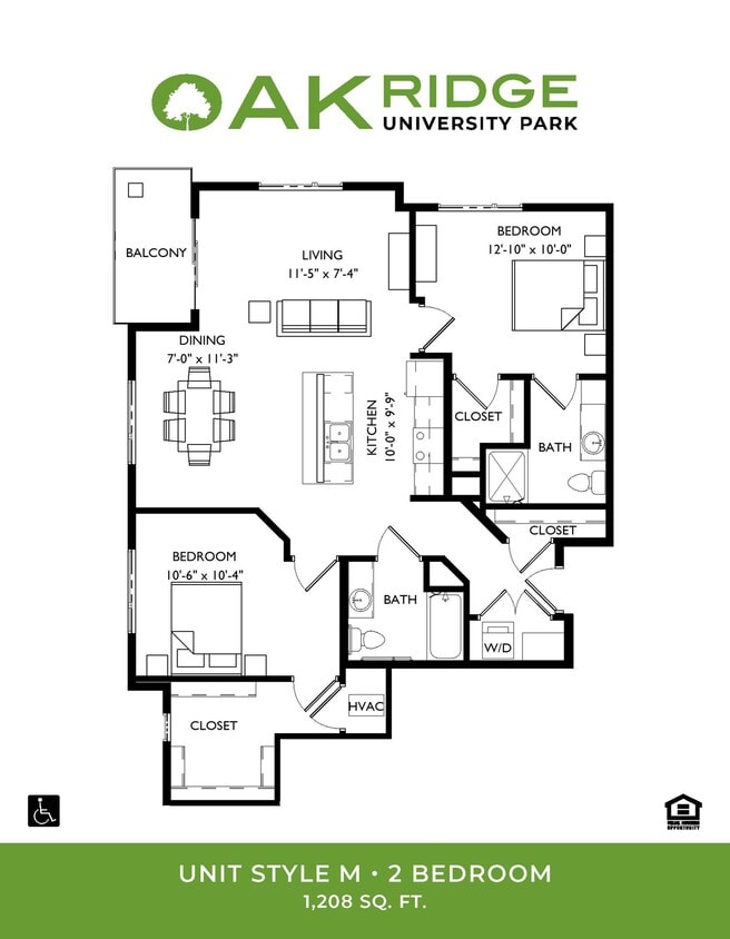 2 Bedroom, 2 Bathroom - M