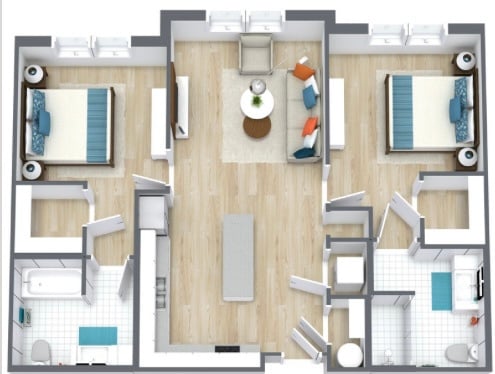 Floor Plan - Two Bed - Two Bath 60%
