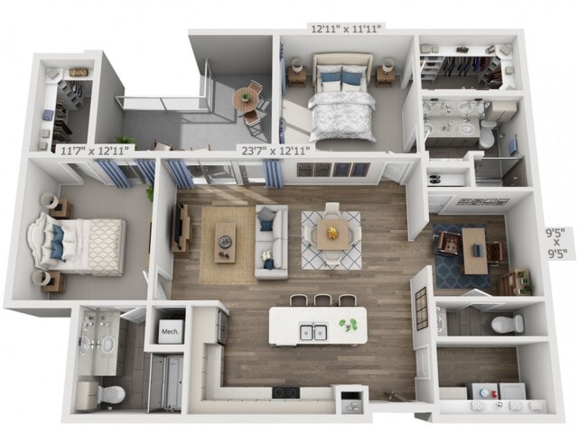 Floor plans are artist’s rendering. All dimensions are approximate. Actual product and specifications may vary in dimension or detail. Not all features are available in every apartment. Prices and availability are subject to change. - F3