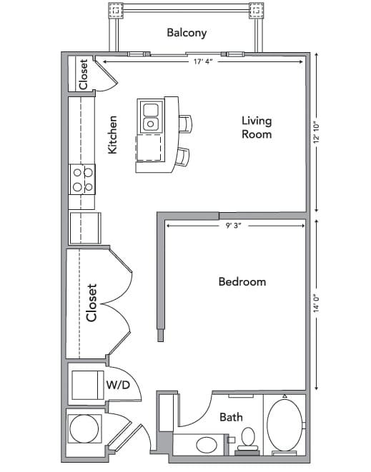 The Davis Floor Plan - 1BR/1BA - 1.1-Da