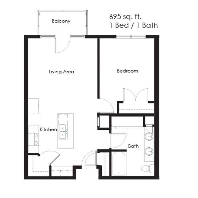 Floor Plan - 1 Bed / 1 Bath 1A