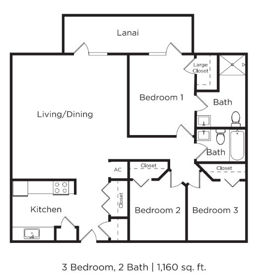 Floor Plan - 3 bedroom, 2 bathroom