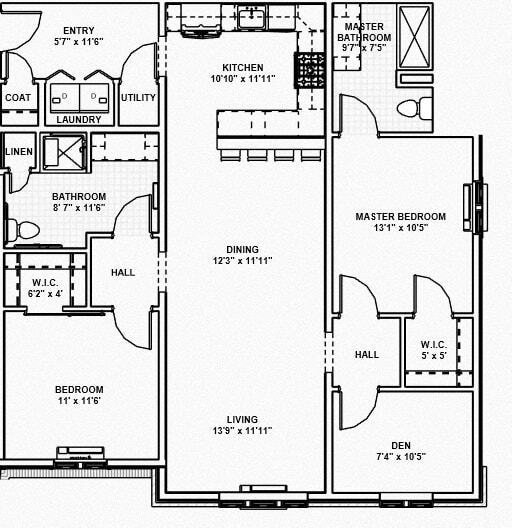 Floor Plan - 1 - 2 Bed, 2 Bath, 1 Den, ADA Ready
