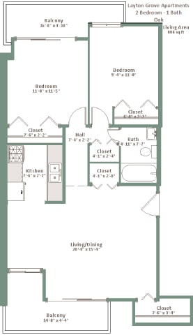 Floor Plan - Two Bed One Bath