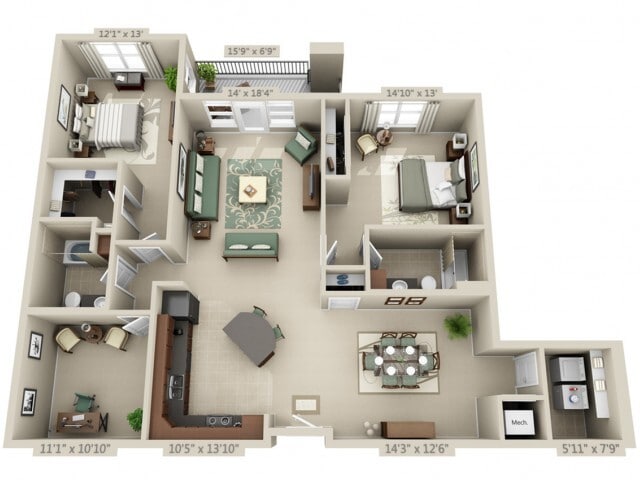 Floor plans are artist’s rendering. All dimensions are approximate. Actual product and specifications may vary in dimension or detail. Not all features are available in every apartment. Prices and availability are subject to change. - Sonata