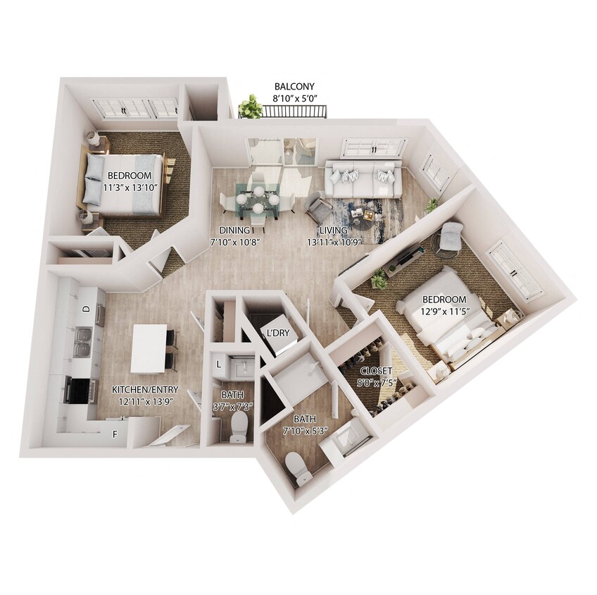 Floor Plan - 2 Bedrooms 1.5 Baths