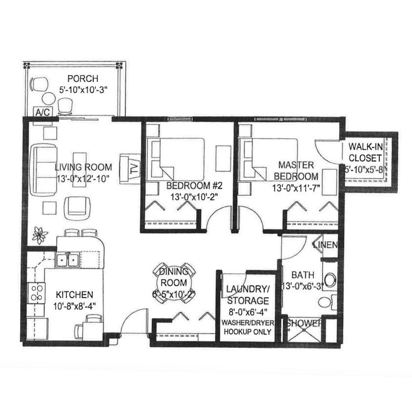 Floor Plan - Two Bedroom/One Bath