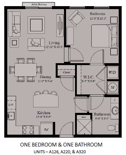 Floor Plan - 1 Bedroom, 1 Bath