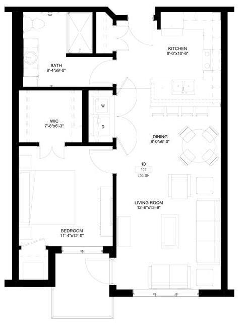 Floor Plan - One Bedroom - D