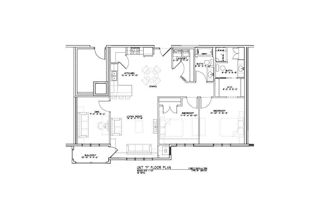Floor Plan - 2 bedroom 2 bathroom plus den