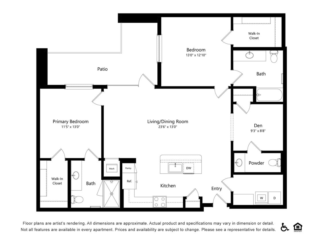 2x2.5-Den | 2x2.5 | 1407 sq ft - 2x2.5-Den