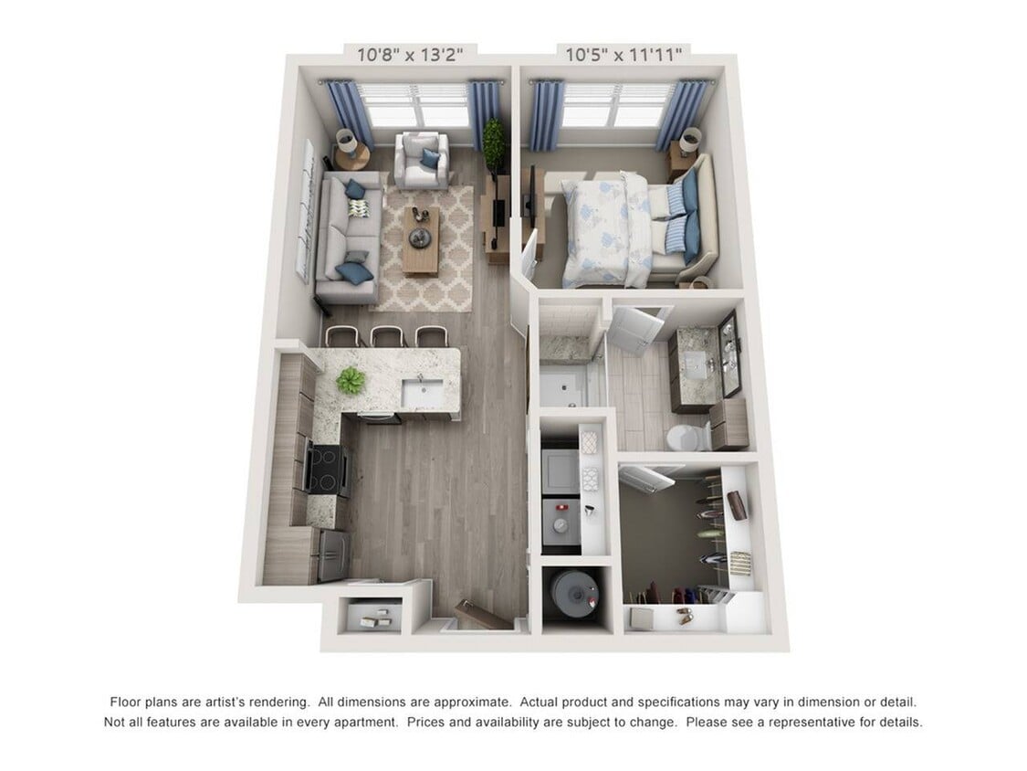 Floor plans are artist’s rendering. All dimensions are approximate. Actual product and specifications may vary in dimension or detail. Not all features are available in every apartment. Prices and availability are subject to change. - A1