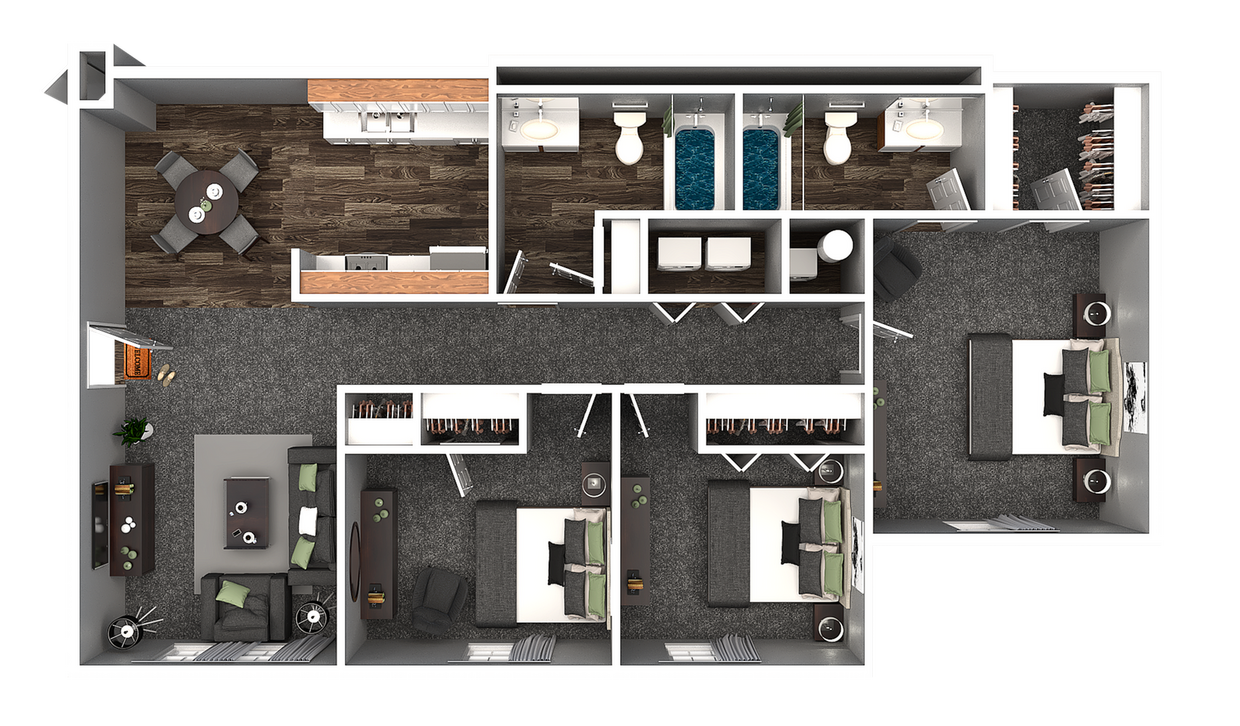 03-Top View_Scene-3BR 1094 SQFT V2 - 3 Bedroom