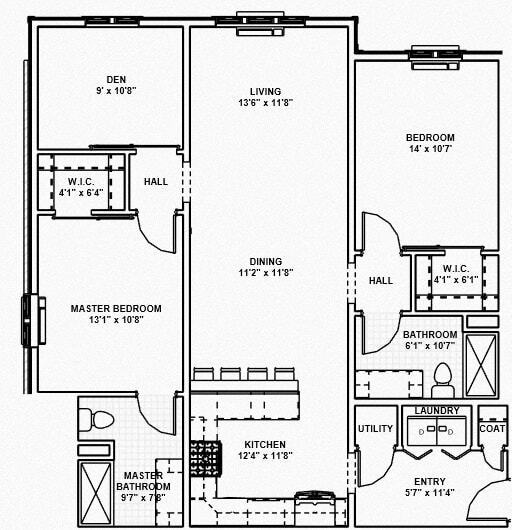 Floor Plan - 6 - 2 Bed, 2 Bath, 1 Den