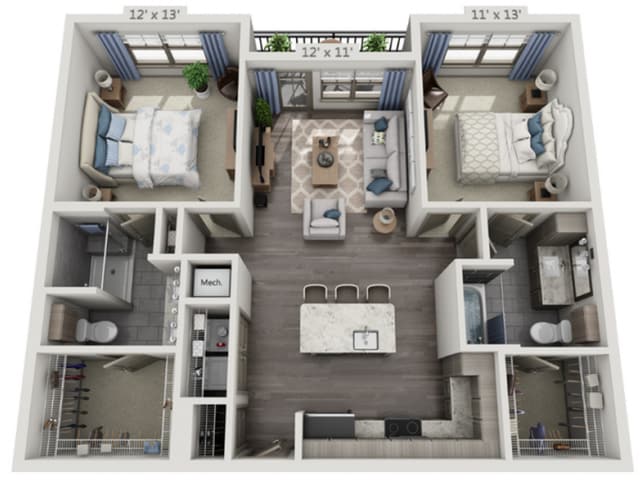 Floor plans are artist’s rendering. All dimensions are approximate. Actual product and specifications may vary in dimension or detail. Not all features are available in every apartment. Prices and availability are subject to change. - B1