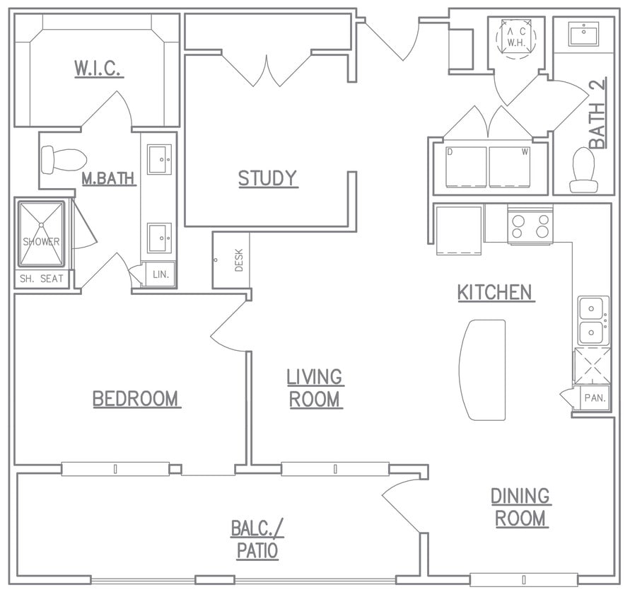 1 Bed/1.5 Bath + Study - 1 Bed/1.5 Bath + Study