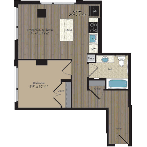 Floor Plan - 1 Bed/1 Bath 1.1c - 60%