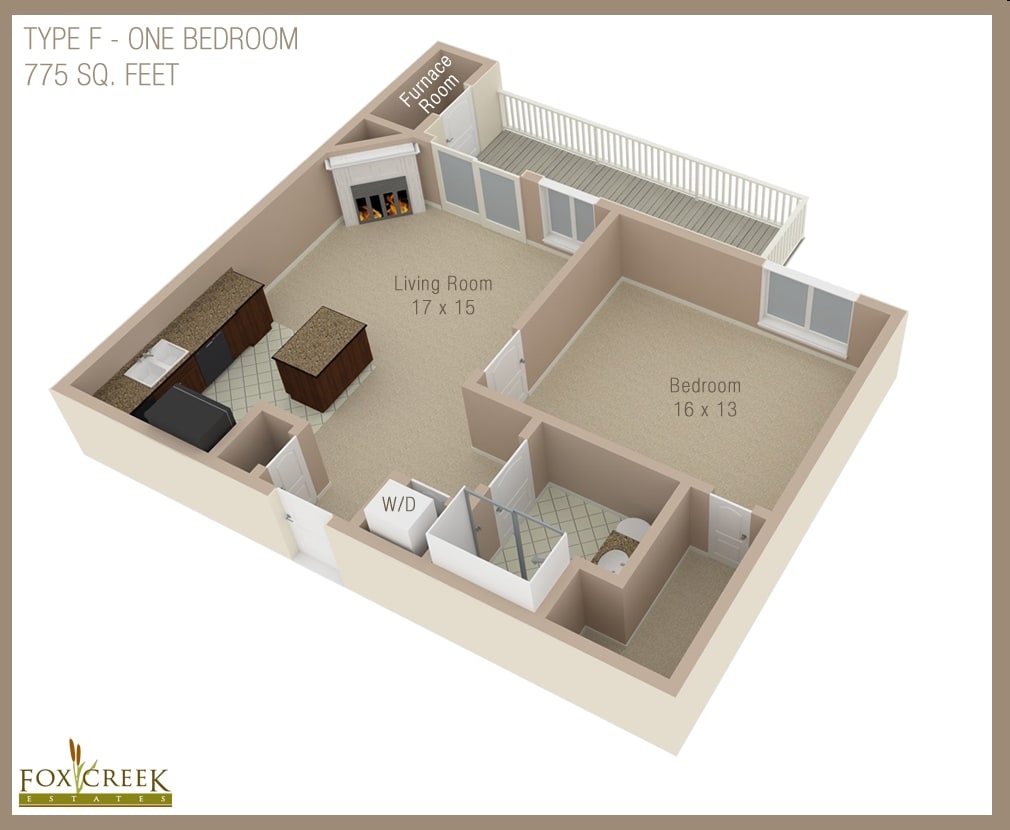 Type F - Estates - 1 Bed, 1 Bath - 775 Square Feet
