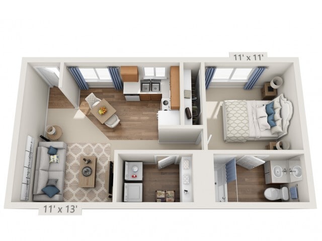 Floor plans are artist’s rendering. All dimensions are approximate. Actual product and specifications may vary in dimension or detail. Not all features are available in every apartment. Prices and availability are subject to change. - Winwood