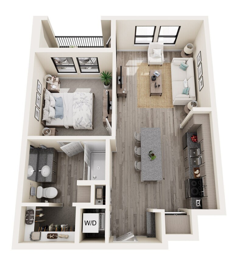 One Bedroom - 666 square ft floor plan - Mesquite Trails at Brooks - One Bed/One Bath - 666 sq ft - 60% AMI