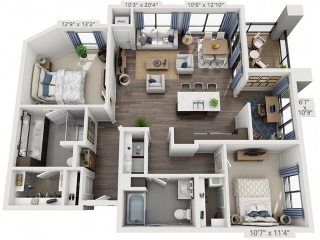 Floor plans are artist’s rendering. All dimensions are approximate. Actual product and specifications may vary in dimension or detail. Not all features are available in every apartment. Prices and availability are subject to change. - C7A