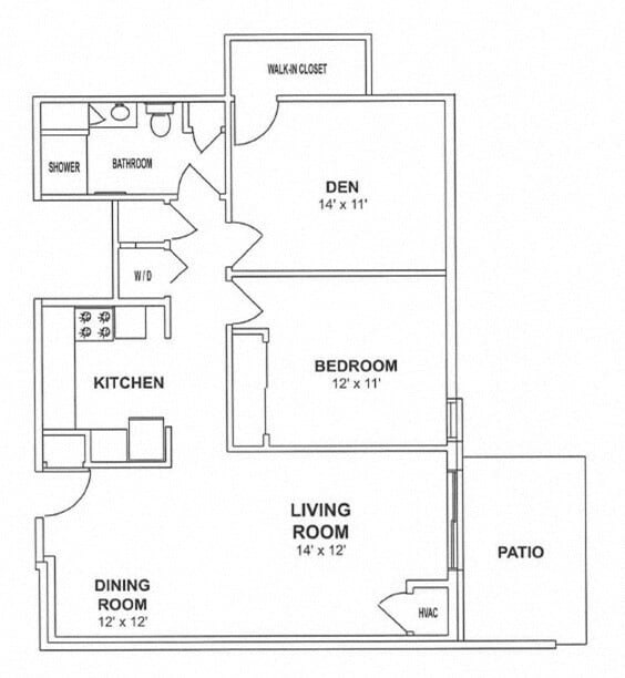Floor Plan - B1 & B2 - 1 Bedroom, 1 Bath with Den