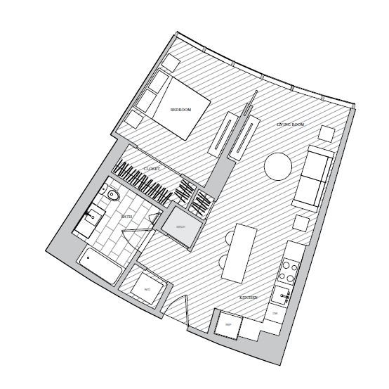 Floor Plan - 1 Bed 1 Bath B1F