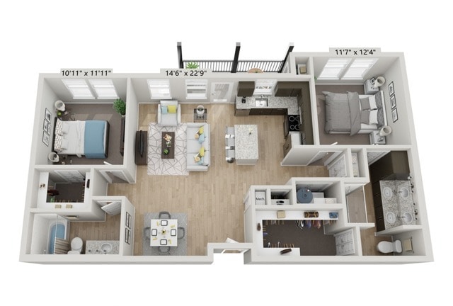 B1-2BR/2BA | 2x2 | 1093 sq ft - B1-2BR/2BA