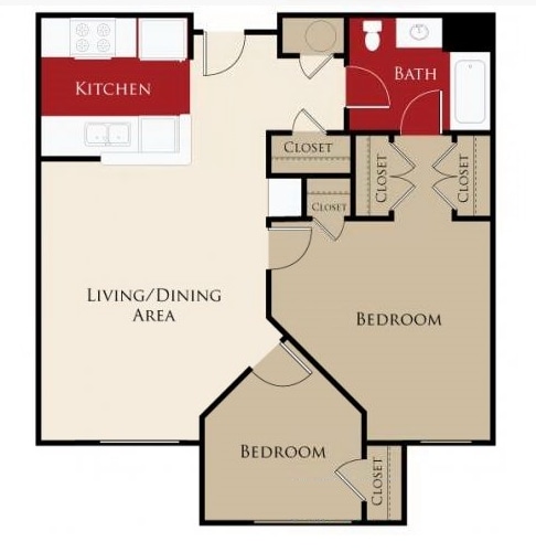 2 Bedroom 1 Bath - 2 Bedroom, 1 Bath - 825sf