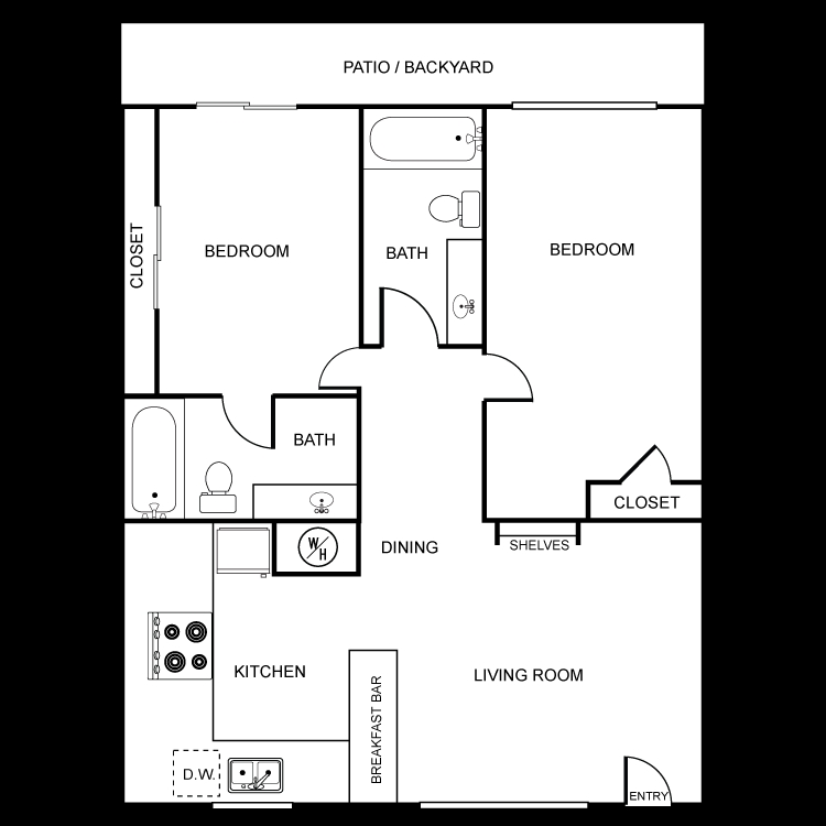 2BR/2BA - 2 Bedroom 2 Bathroom (Southside)