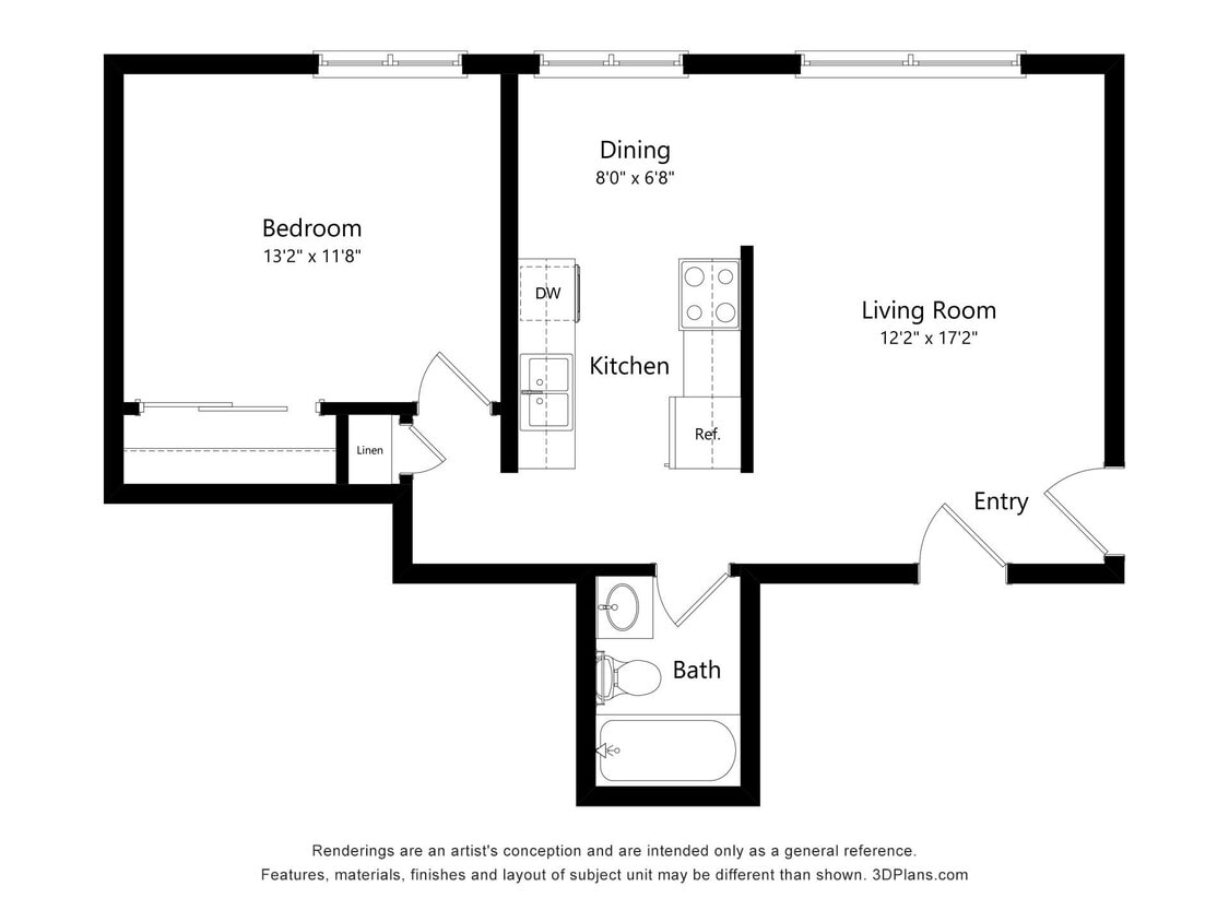 Floor Plan - 1 Bedroom Rose Hill