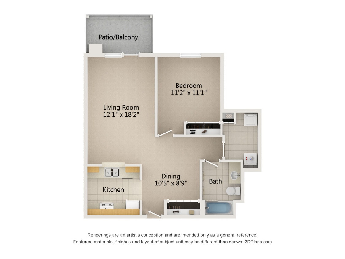 Floor Plan - 1 Bed 1 Bath (G)