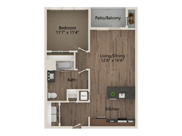 A3-HC 1 Bedroom 1 Bathroom 752 sq ft - A3-HC
