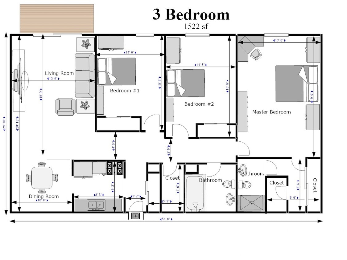 3BR/2BA - 3 br S