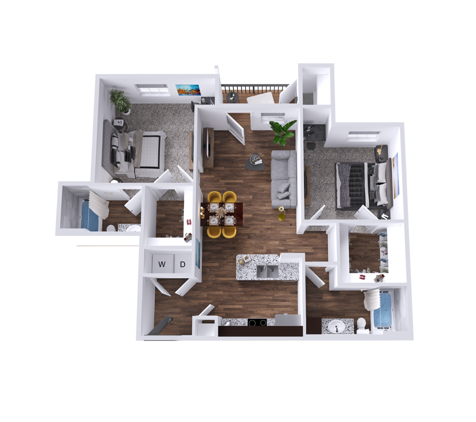 Two Bedroom Two Bathroom Apartment with Walk-in Closets - B6 The Meadow