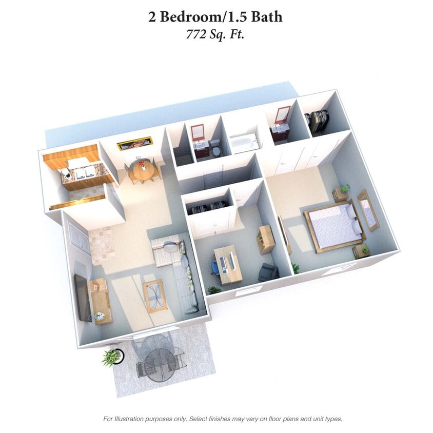 Floor Plan - 2 Bedrooms 1.5 Baths - 772SqFt