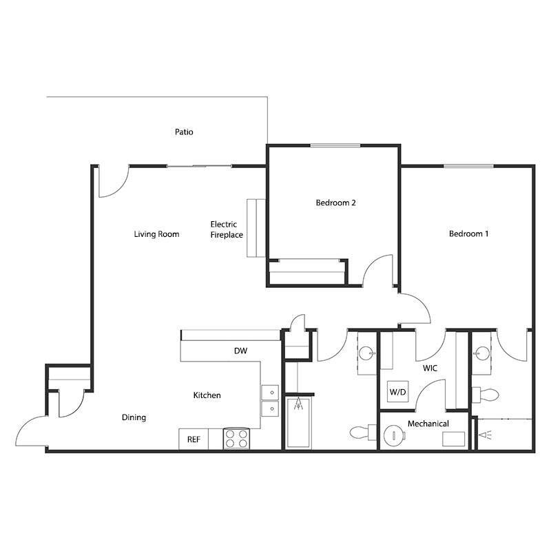 Floor Plan - 2 BED 2 BATH LOWER